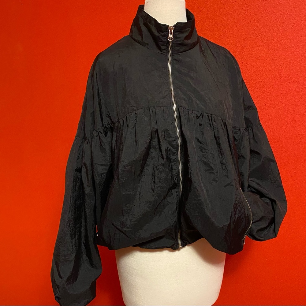 Free People Nylon Athletic Bubble Zipper Jacket